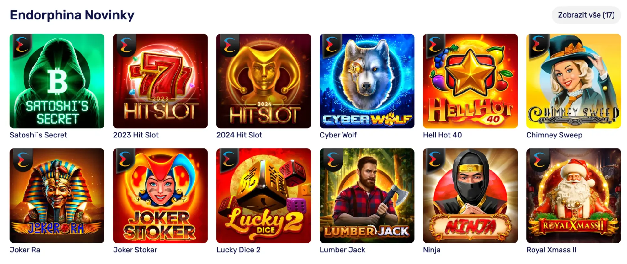 Endorphina Novinky — galerie nových her na Forbes Casino: Satoshi’s Secret, 2023/2024 Hit Slot, Cyber Wolf, Hell Hot 40, Chimney Sweep, Joker Ra, Lucky Dice 2, Lumber Jack, Ninja, Royal Xmass II.